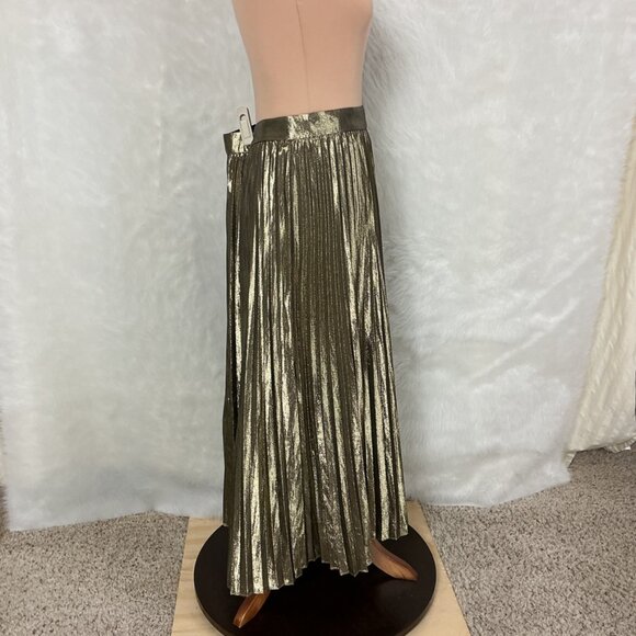 J. Crew Collection Gold Metallic Pleated Midi Skirt 12T Tall - Picture 4 of 7